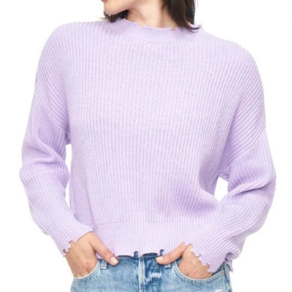Pistola NWT Eva Crew Neck Pullover Sweater Taro Lavender Lilac Small Distressed